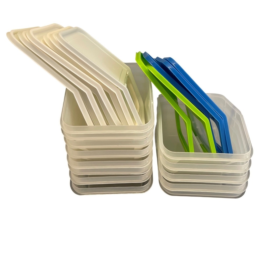 13 PC. Stackable Plastic Storage Bins w/ Flip Top Lids Multi Color Pantry Bins